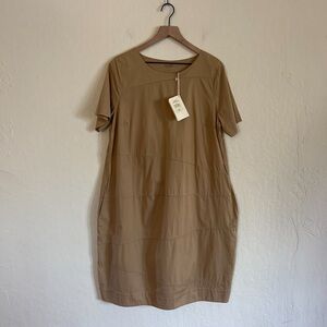 Own By Basics Cotton Poplin Short Sleeve Cutting Midi Dress XL Minimalist Europe